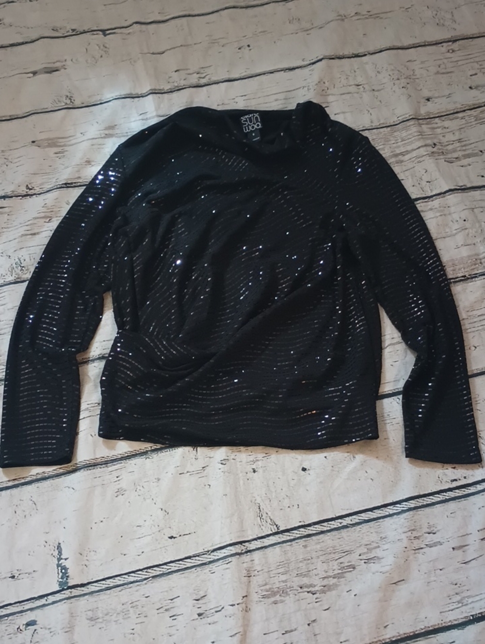 Clara Sun Woo Black Shimmery Long Sleeve Top Blouse S